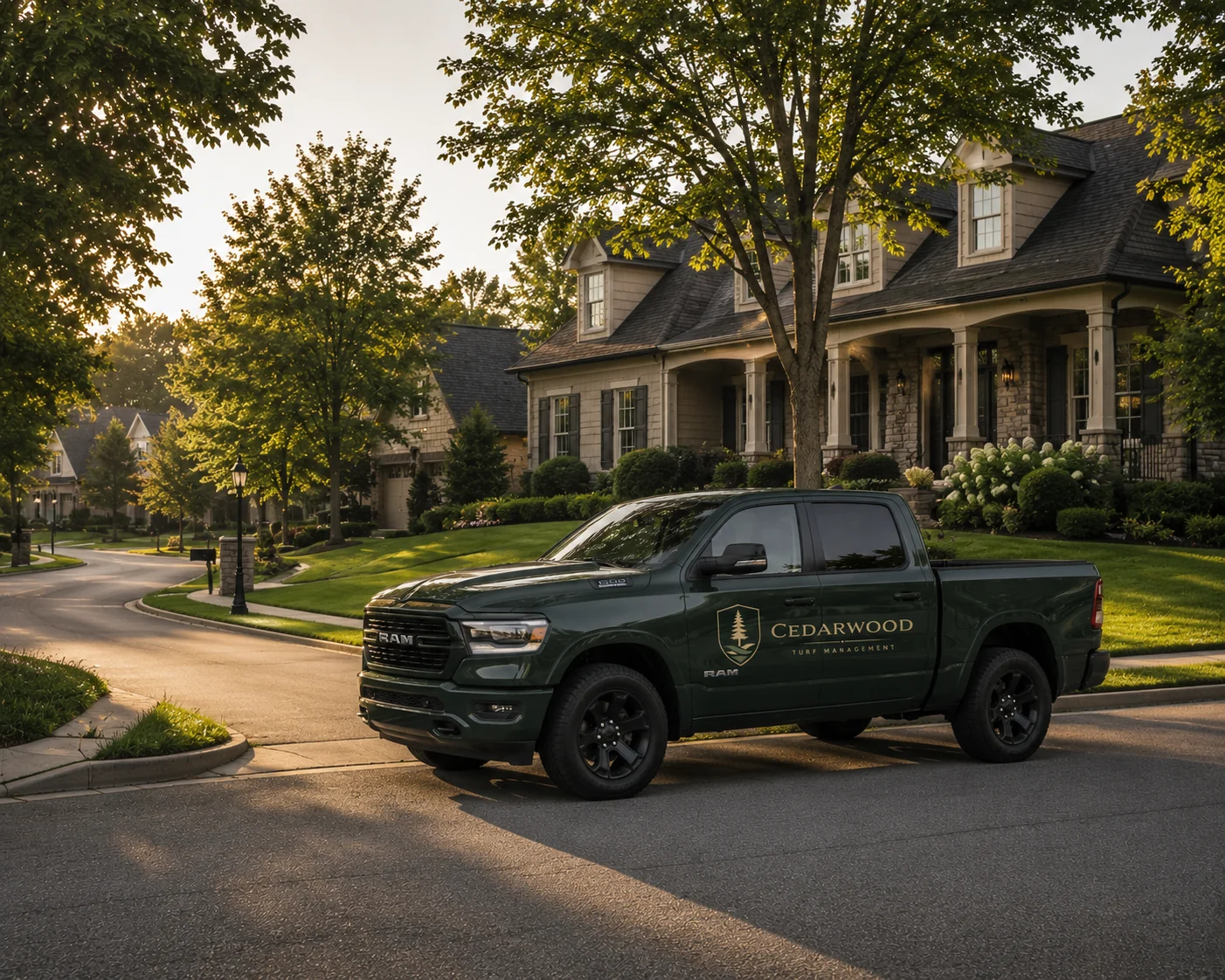 Representative Cedarwood service vehicle at a landscaped residential property